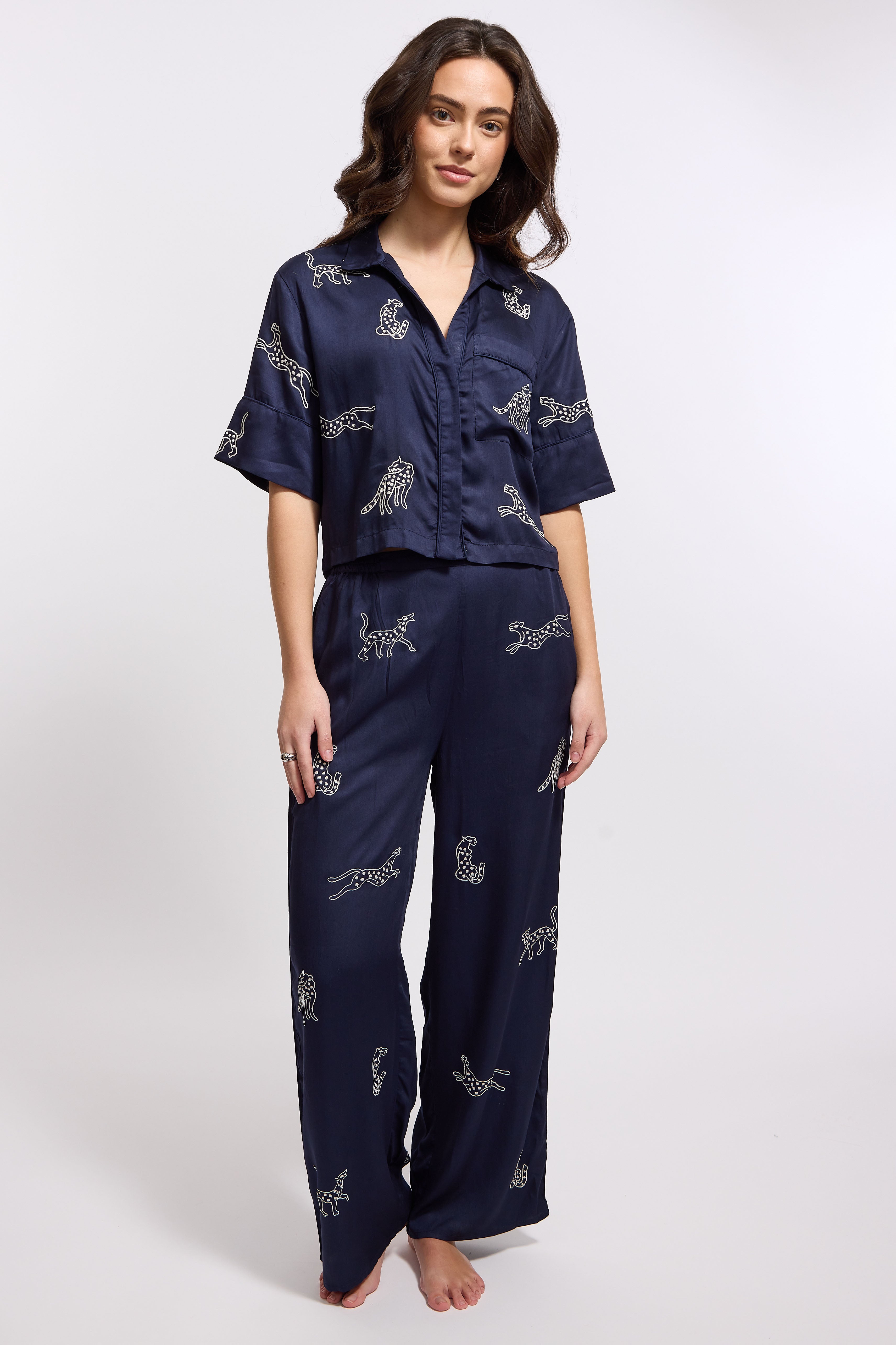 Leopard Loungewear/Pajama Set - Midnight Jubilee (Navy)