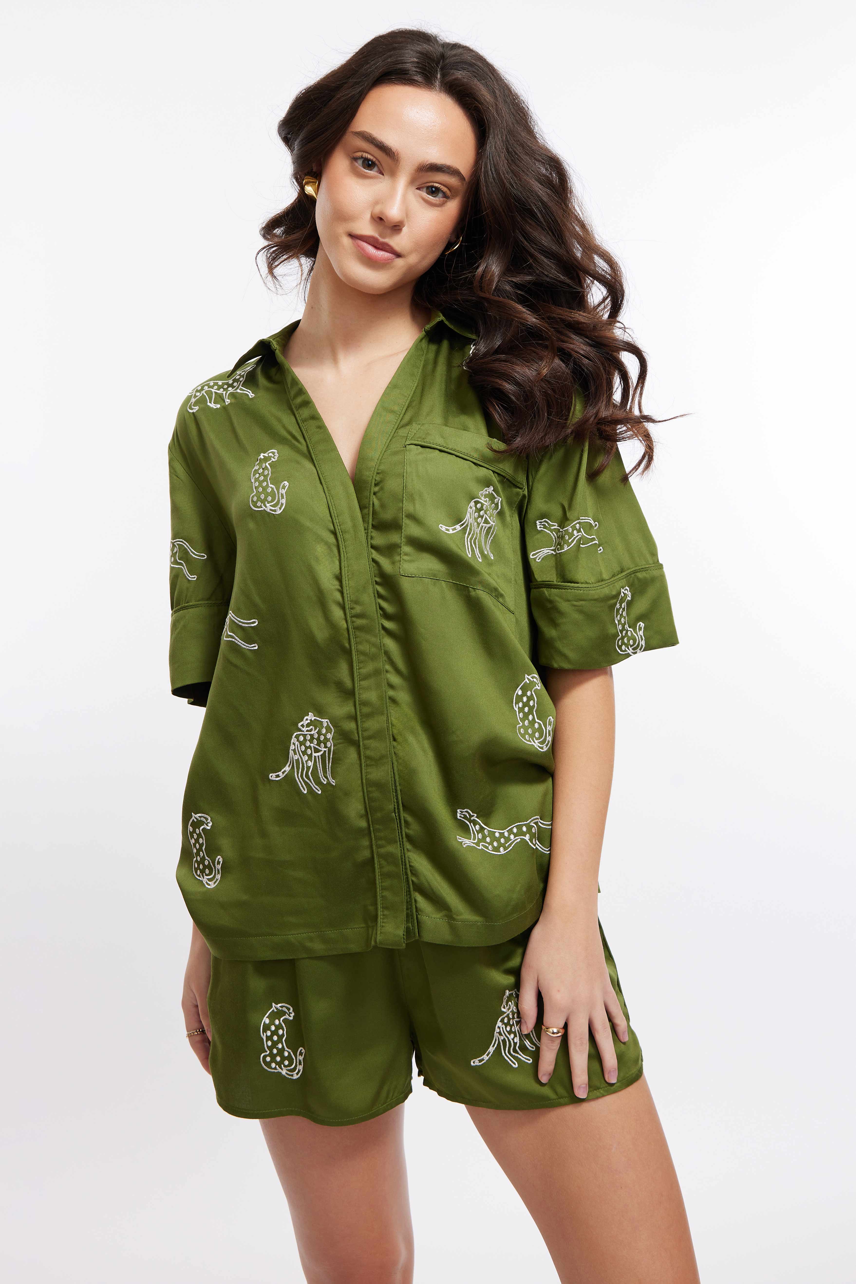 Leopard Loungewear/Pajama Shorts Set - Garden Party (Green) – Sani