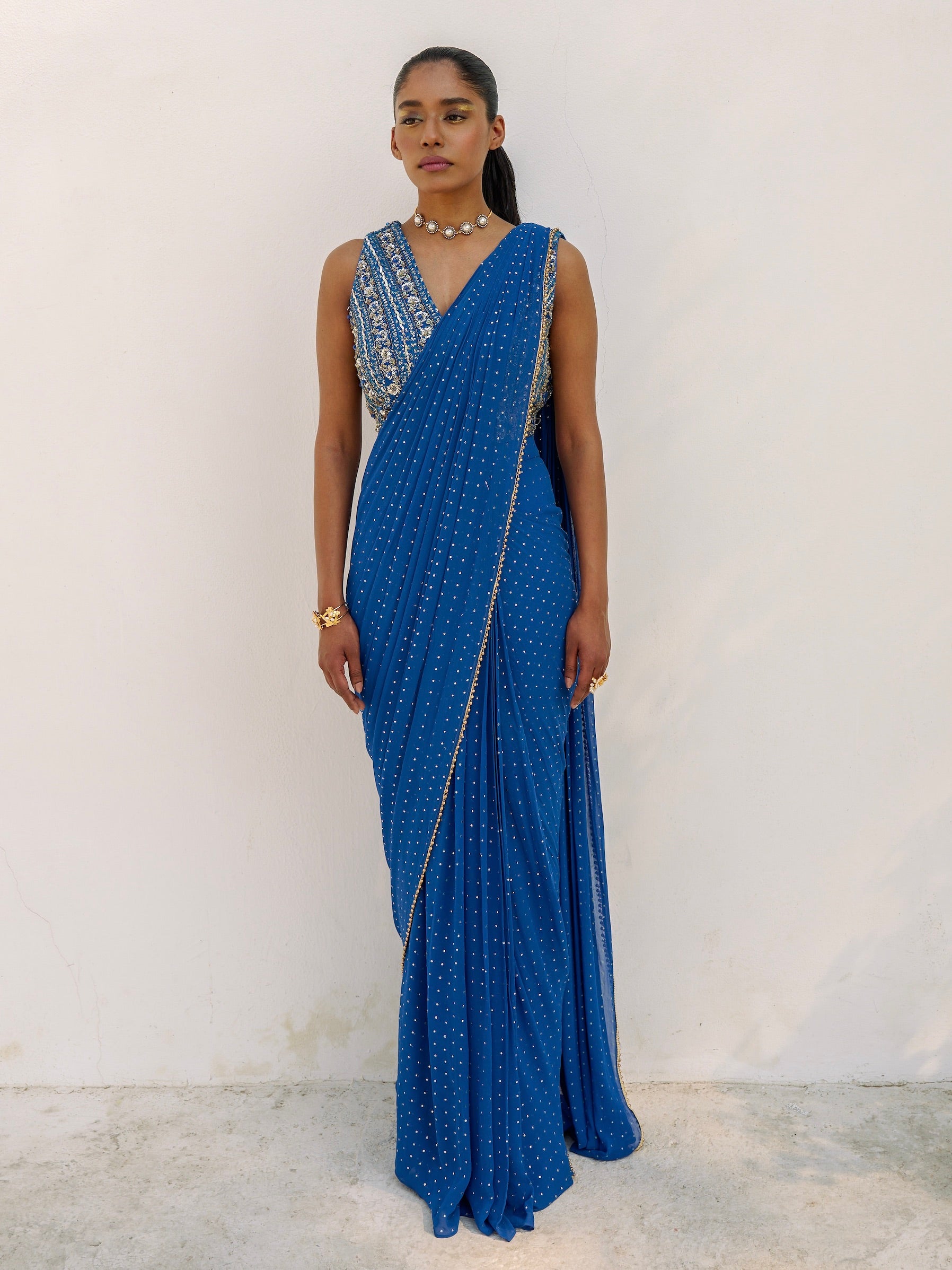 Walnut Saree with Embroidered Blouse – Silai Studio